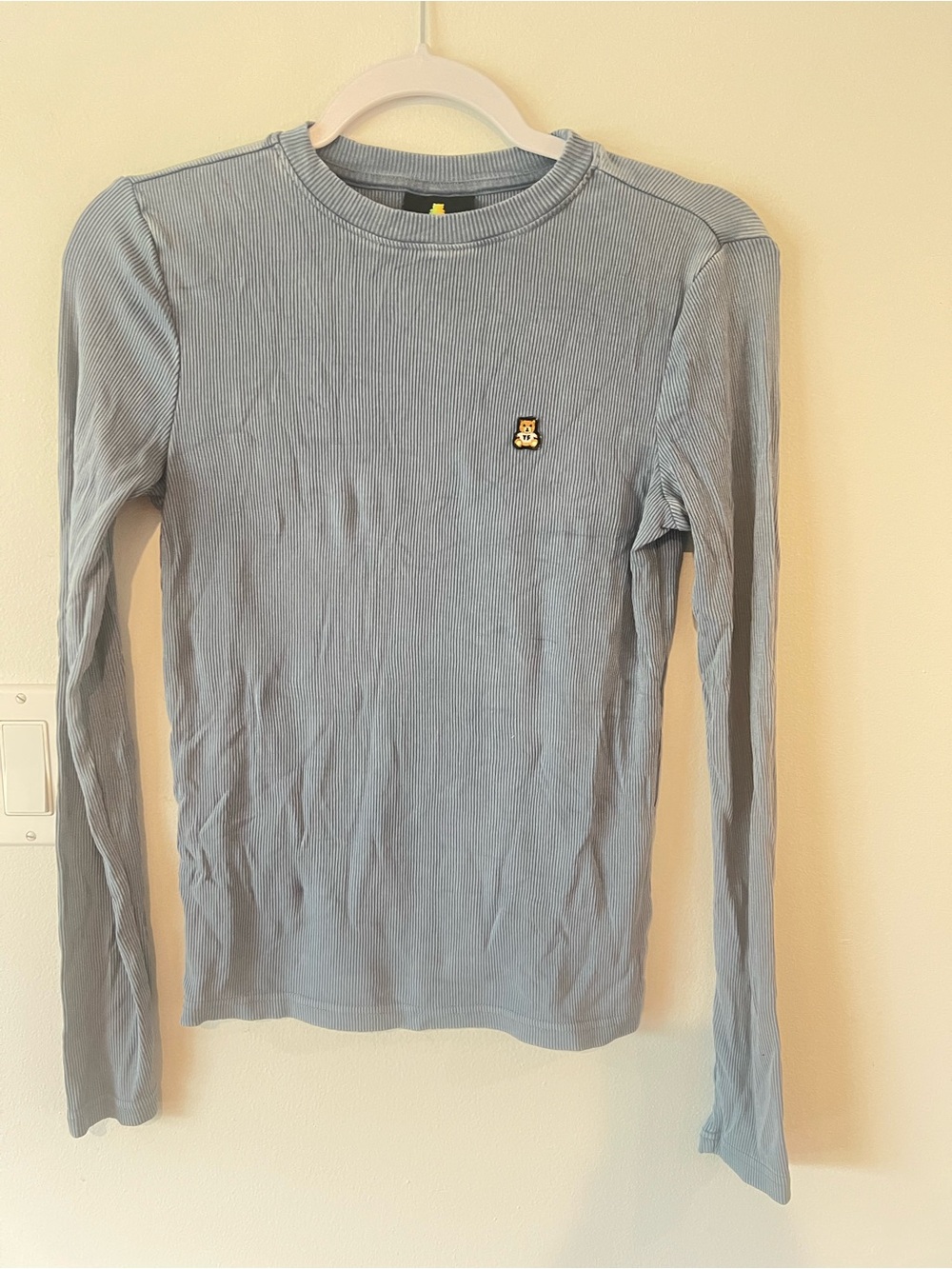 Teddy Fresh Distressed Shirt Blue Ribbed Crewneck Long Sleeve Tee Comfort